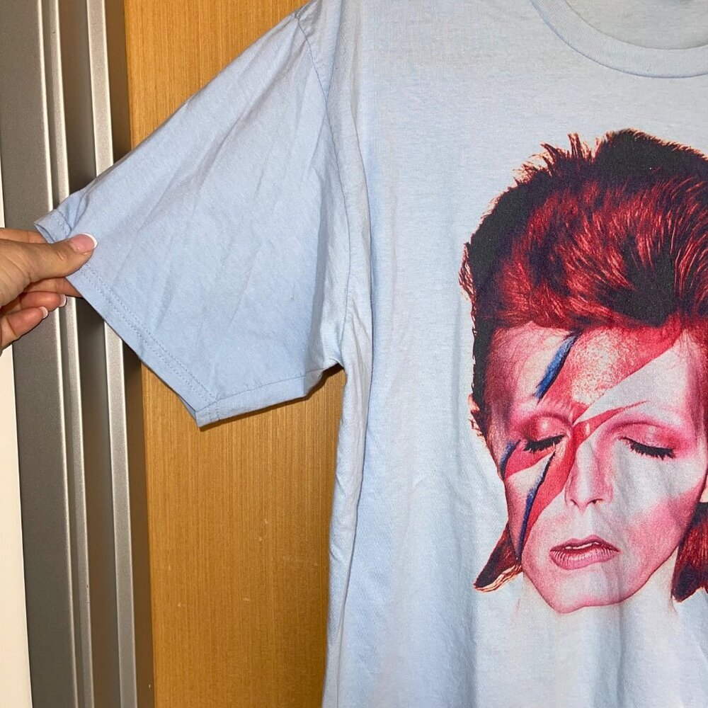 Port Company Mens Tee Shirt Size Large Blue David Bowie Crew Neck Pure Cotton - Picture 4 of 8